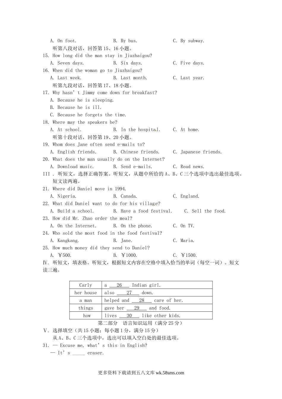 2011年福建省龙岩市中考英语真题及答案15页.doc_第2页