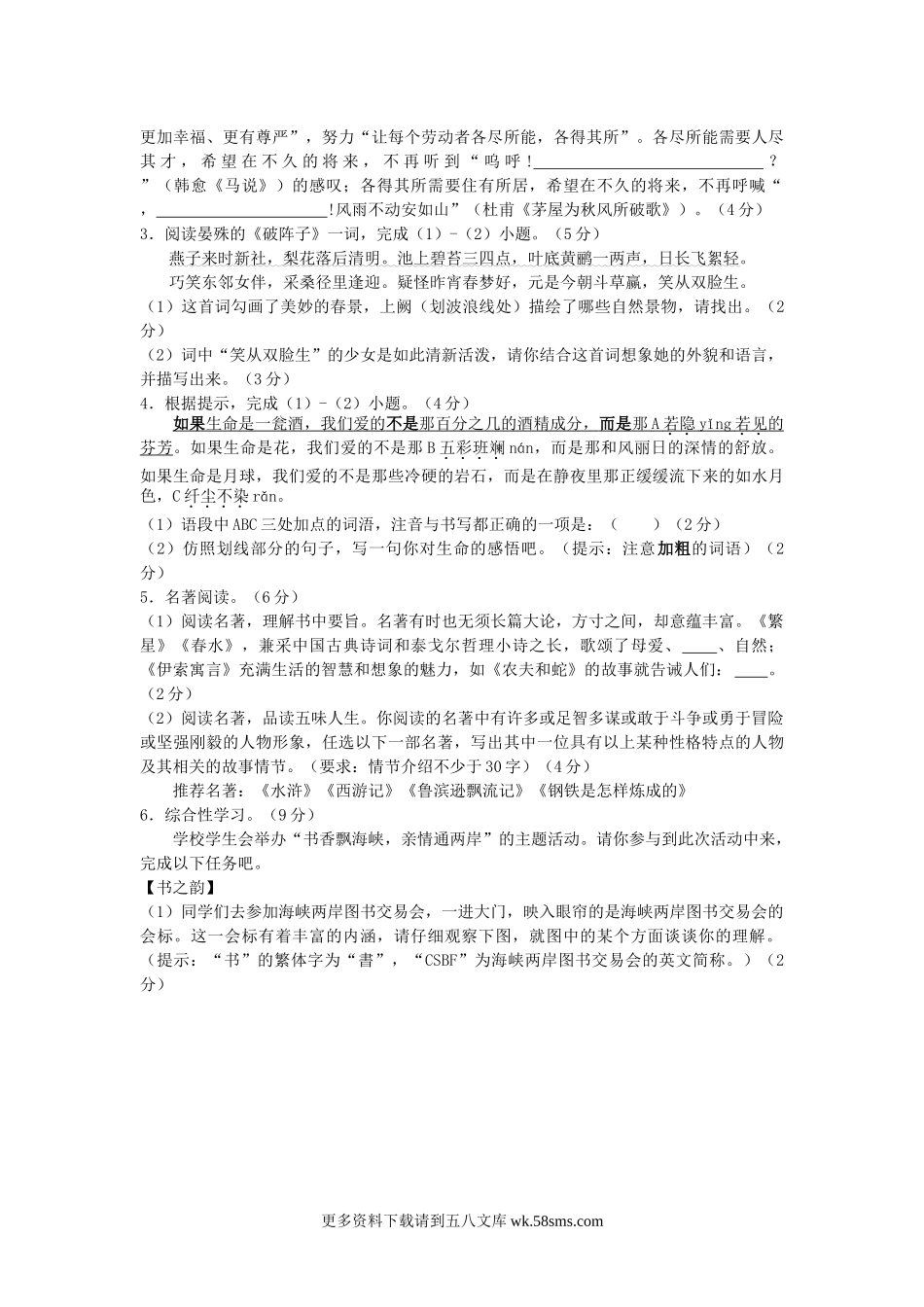 2010年福建省厦门市中考语文真题及答案10页.doc_第2页