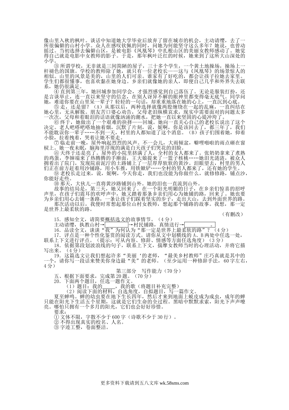 2013年福建省漳州市中考语文真题及答案7页.doc_第3页