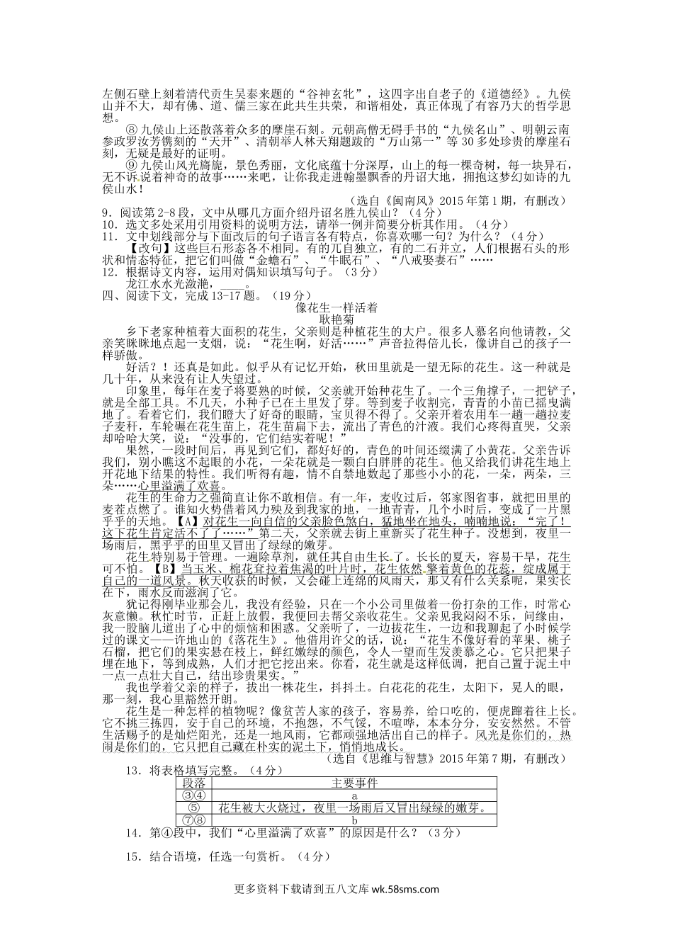 2015年福建省漳州市中考语文真题及答案9页.doc_第3页