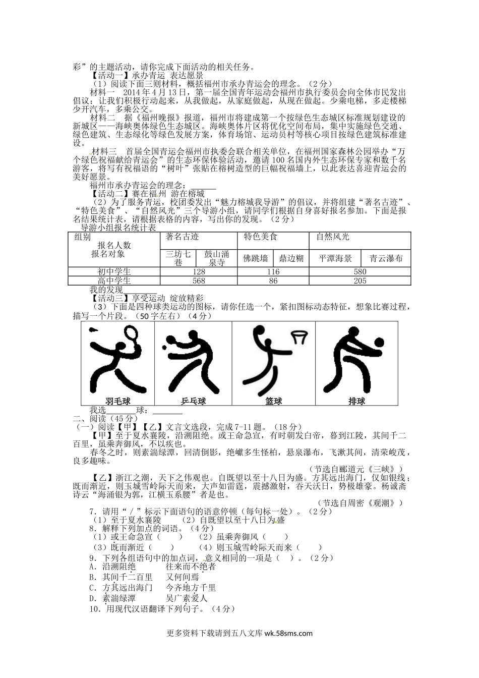 2015年福建省福州市中考语文真题及答案7页.doc_第2页