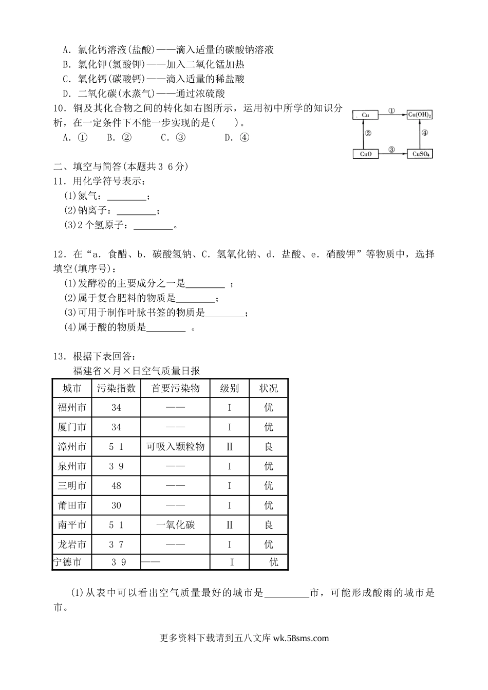 2012年福建省漳州市中考化学真题及答案6页.doc_第2页