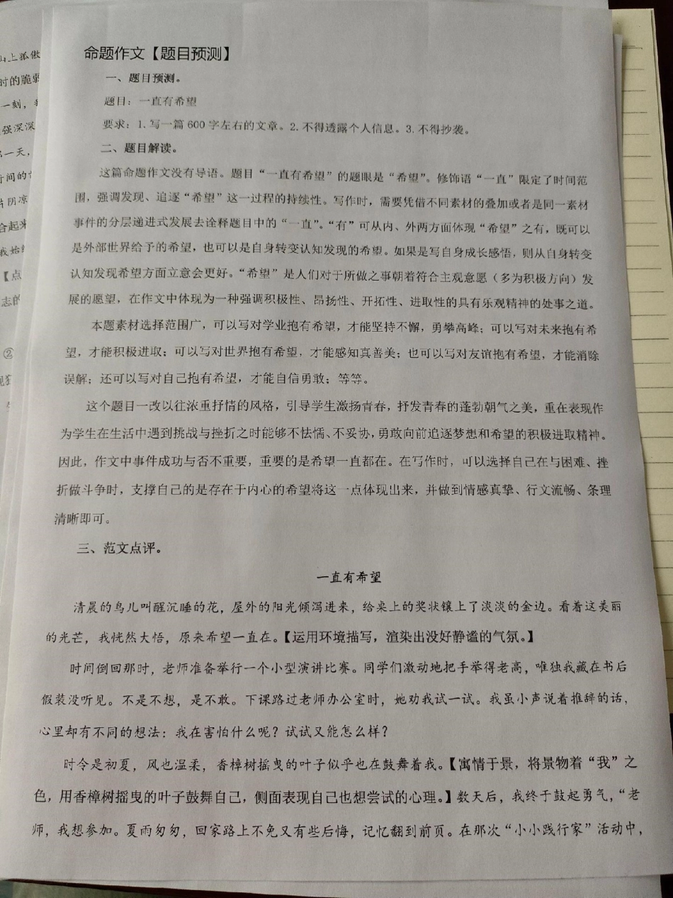 2023中考作文预测20篇范文及点评解析，万一考到类似的呢，那岂不就是赚了作文 中考 中考作文 作文素材.pdf_第2页