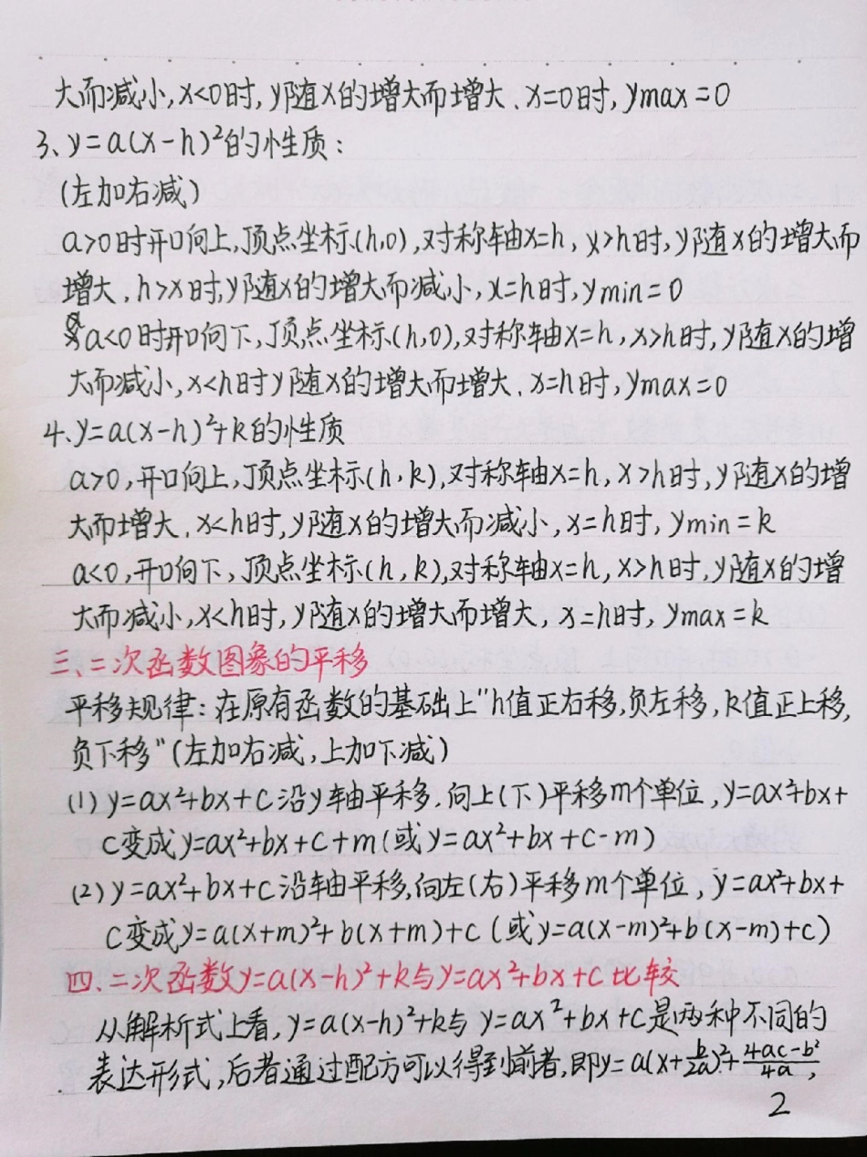 初中数学二次函数知识点，很全很详细，掌握了这些知识点，刷题的时候才不会束手无策喔初中数学 二次函数 手写笔记.pdf_第2页