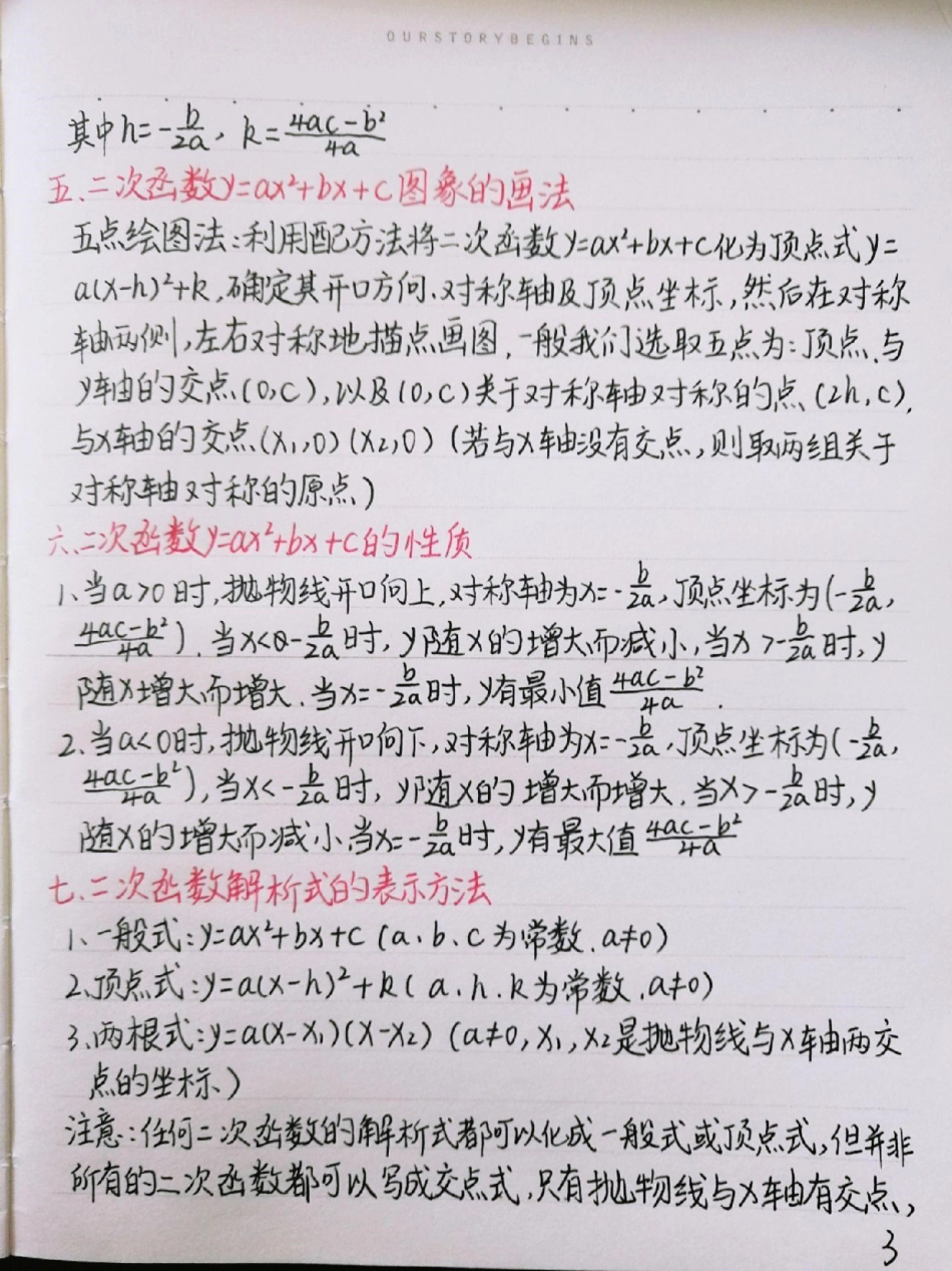 初中数学二次函数知识点，很全很详细，掌握了这些知识点，刷题的时候才不会束手无策喔初中数学 二次函数 手写笔记.pdf_第3页