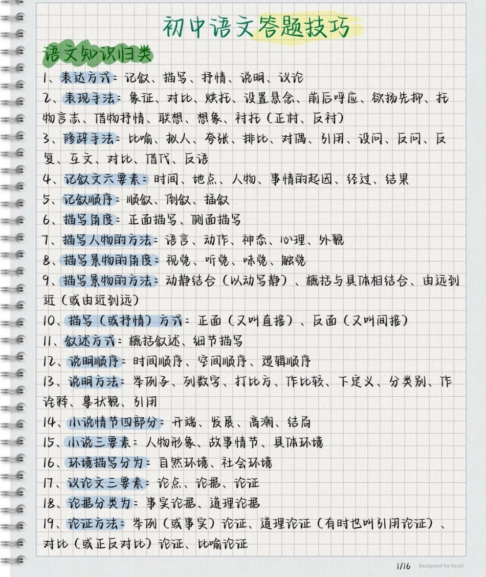 初中语文阅读理解答题笔记，努力背熟初中语文 图文种草机 知识点总结.pdf_第1页