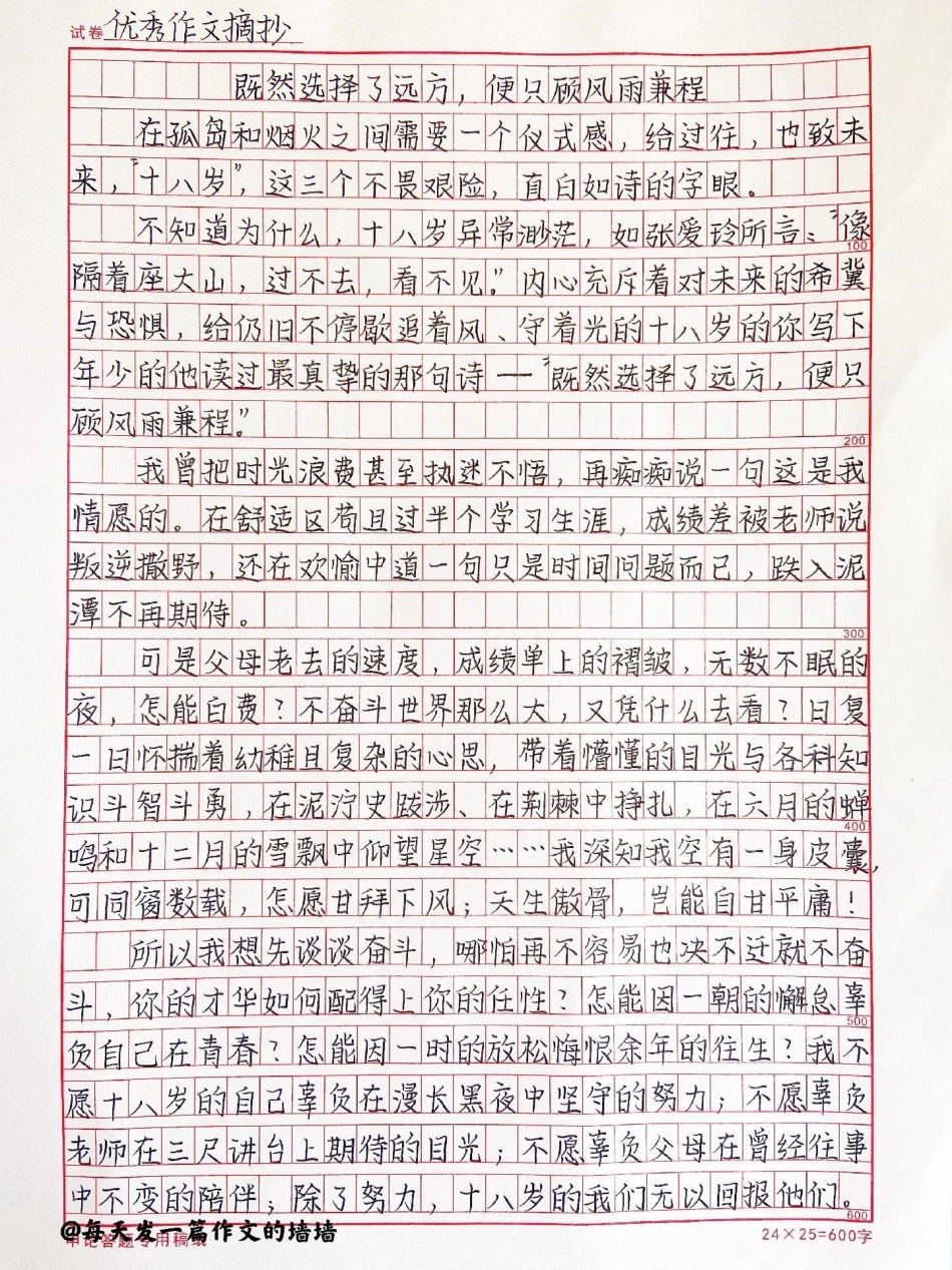 高中励志作文摘抄《既然选择了远方，便只顾风雨兼程》虽然辛苦，但我还是选择那种滚烫的人生作文 高中.pdf_第1页