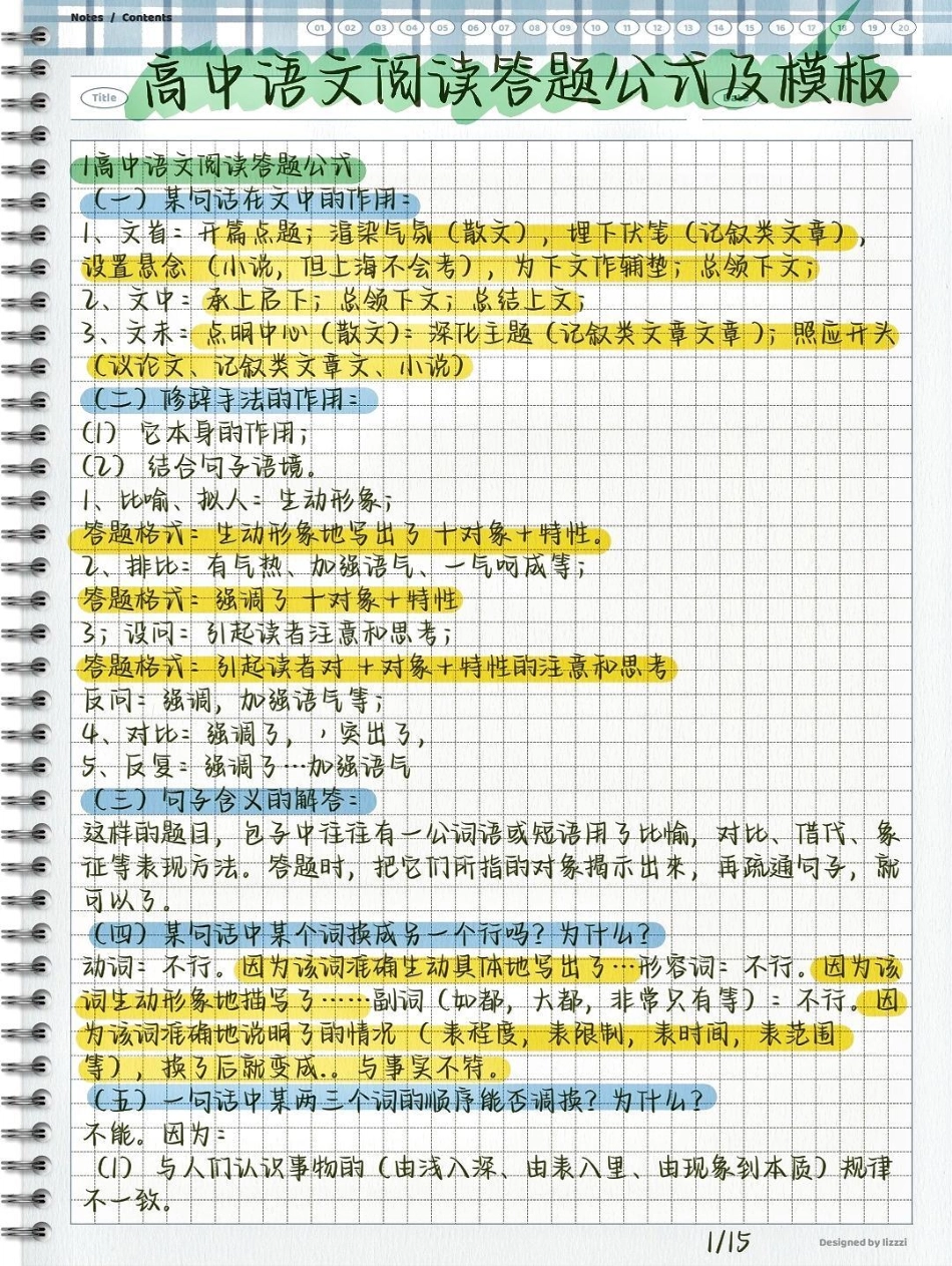 高中语文阅读理解答题模板！课本上没有但考试用得到，知识只要记下来就是你的了语文.pdf_第1页