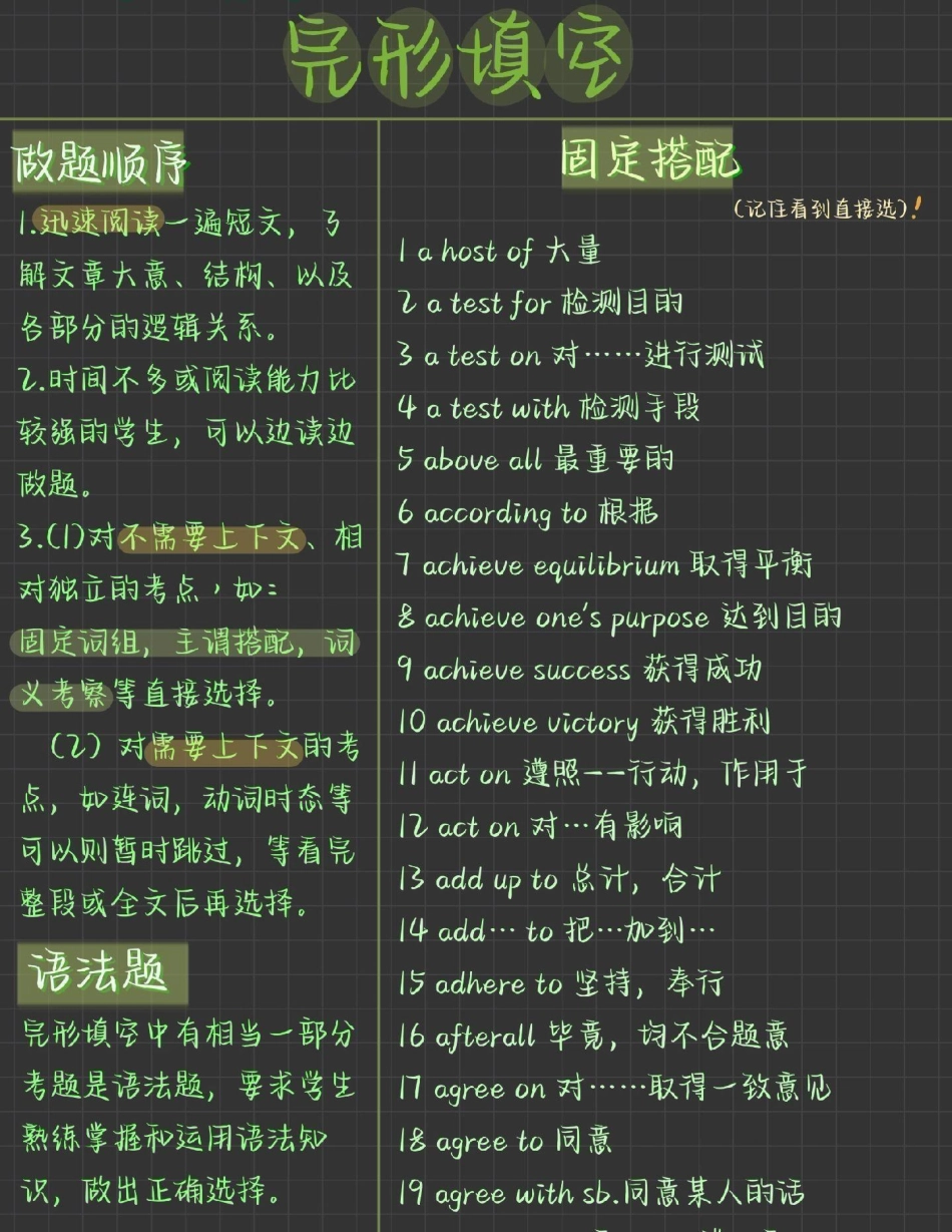 完形填空常考的一些重点词汇以及做题技巧，英语不好就多看几遍，只有坚持不懈的努力才会进步得更快，你该努力啦完形填空 英语 手写笔记.pdf_第1页