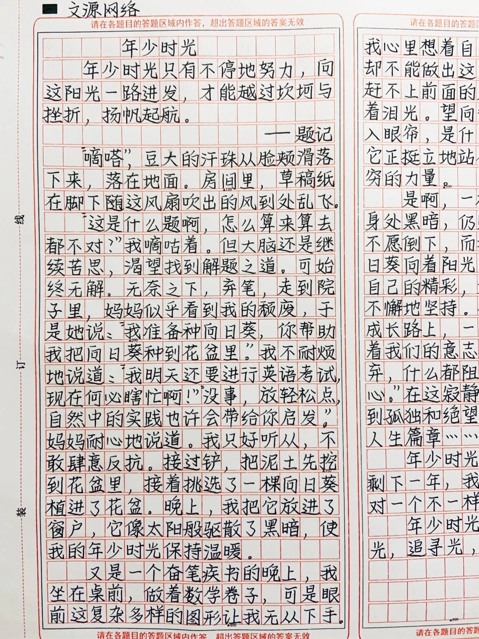 优秀作文《年少时光》年少时光只有不停地努力，向这阳光一路进发，才能越过坎坷与挫折，扬帆起航作文.pdf_第2页