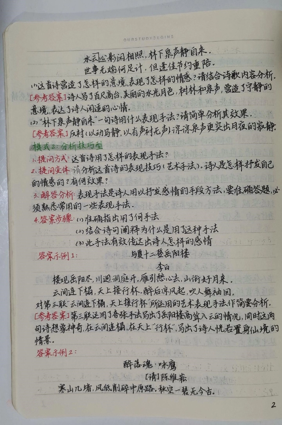 语文古诗词鉴赏答题模板，背完考试直接套用！手写笔记 语文.pdf_第2页