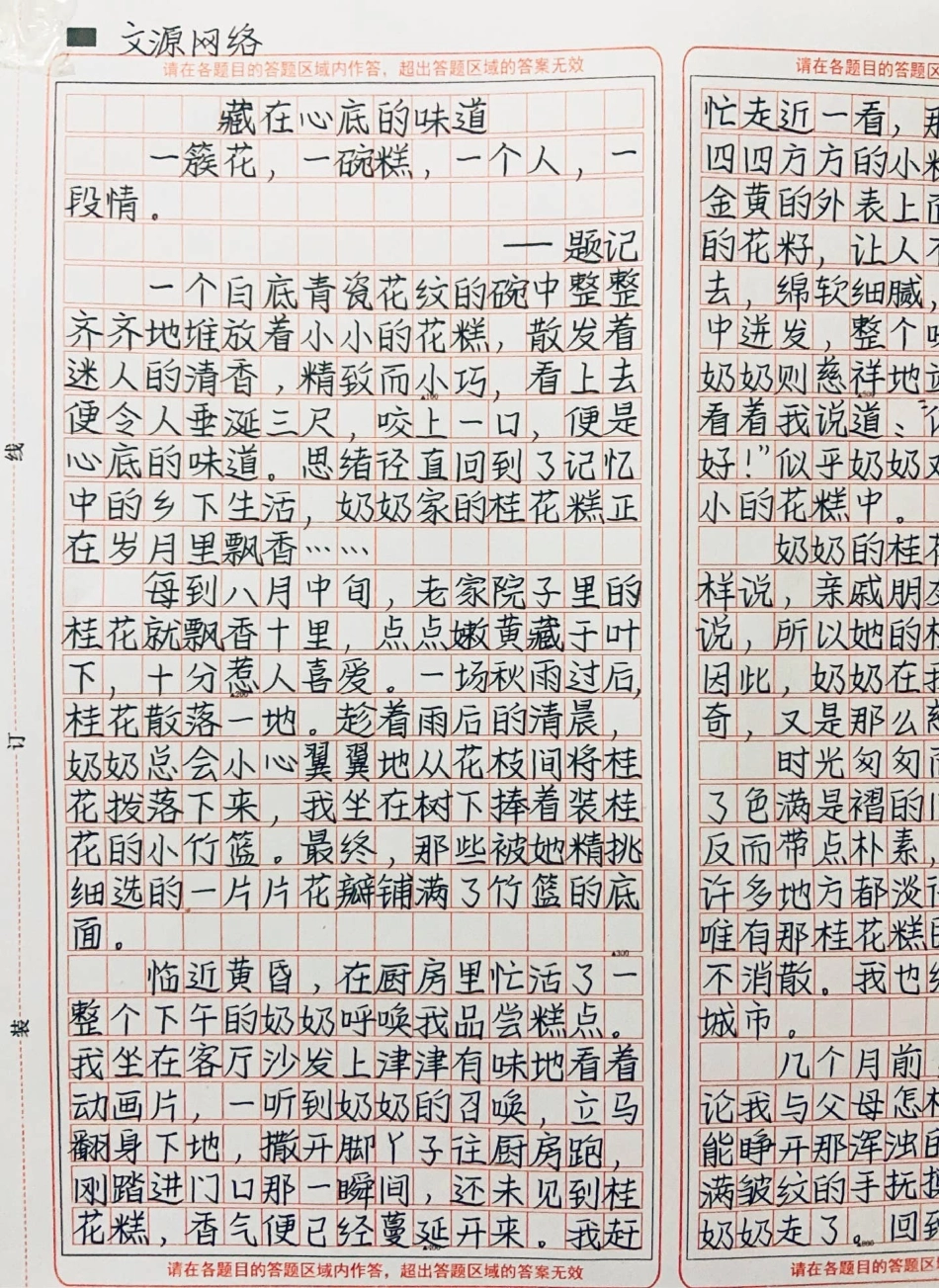 作文《藏在心底的味道》一簇花，一碗糕，一个人，一段情作文.pdf_第1页