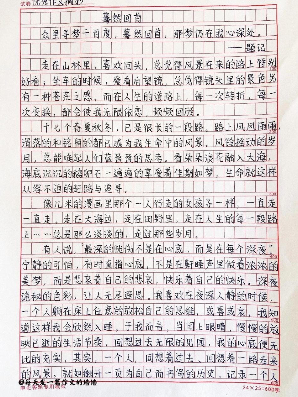 作文《蓦然回首》既然选择了远方，便只顾风雨兼程作文 满分作文.pdf_第1页