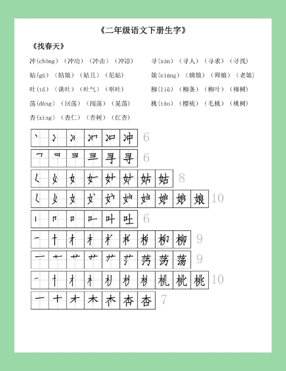 必考考点  二年级语文 笔顺生字 家长为孩子保存练习可打印.pdf_第3页