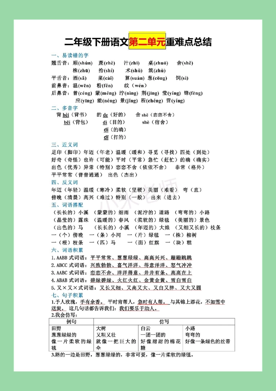 必考考点  天天向上 二年级语文 二年级语文全册重点家长为孩子保存学习，可以打印每天晨读.pdf_第3页