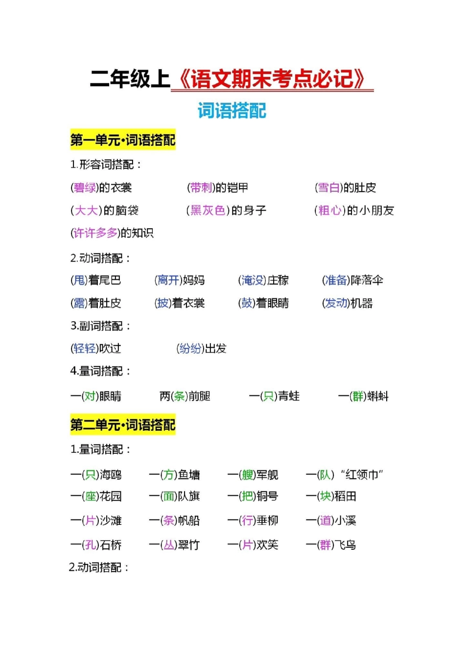 二（上）语文期末必背。二年级语文上册期末考试必背知识点，家长收藏打印出来、让孩子背一背！ 期末复习 必考考点 图文热点来了 知识点总结.pdf_第1页