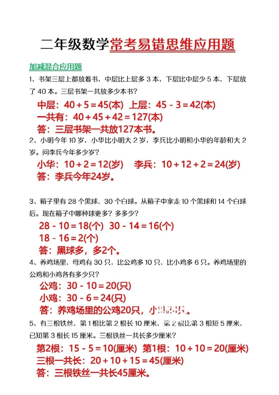 二年级常考易错应用题，可以收藏打印给孩子做期末复习 小学数学 应用题.pdf_第1页