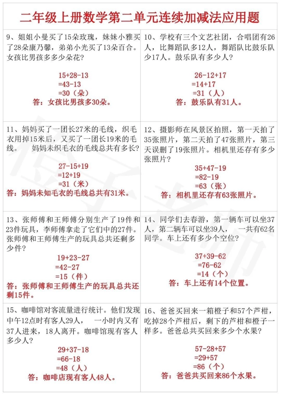 二年级上册数学第二单元连续加减法应用题知识点总结 学习辅导资料 学霸秘籍 二年级.pdf_第2页