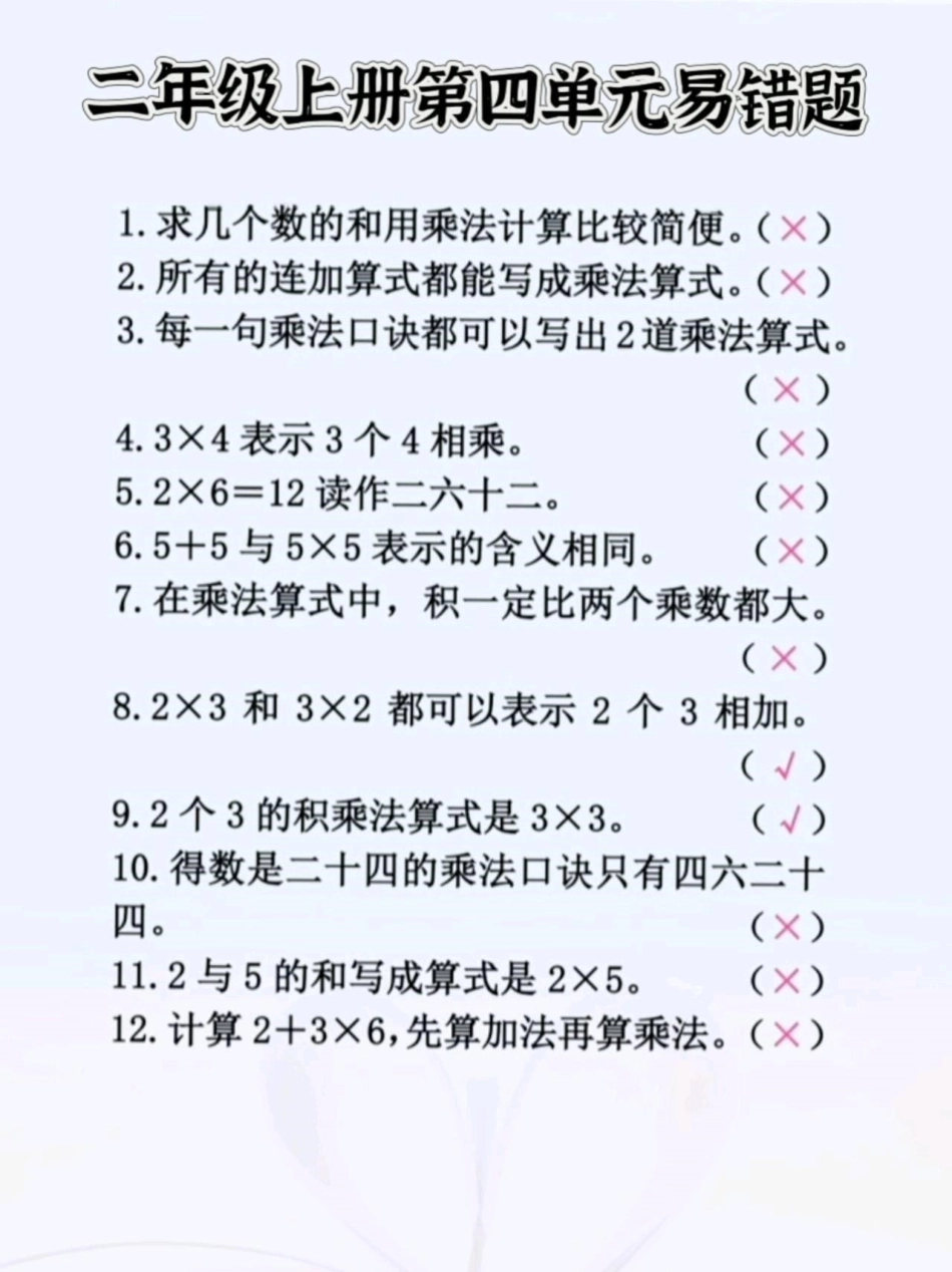 二年级上册数学第四单元易错题二年级数学 一升二 假期学习 暑假预习 学霸秘籍.pdf_第1页