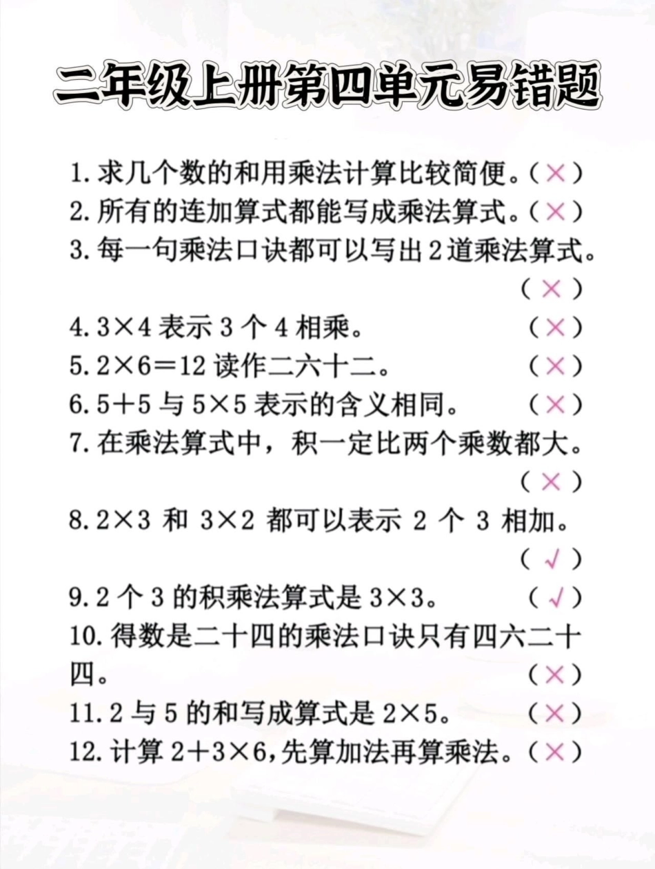 二年级上册数学第四单元易错题暑假预习 二年级数学 一升二 假期学习 二年级.pdf_第1页