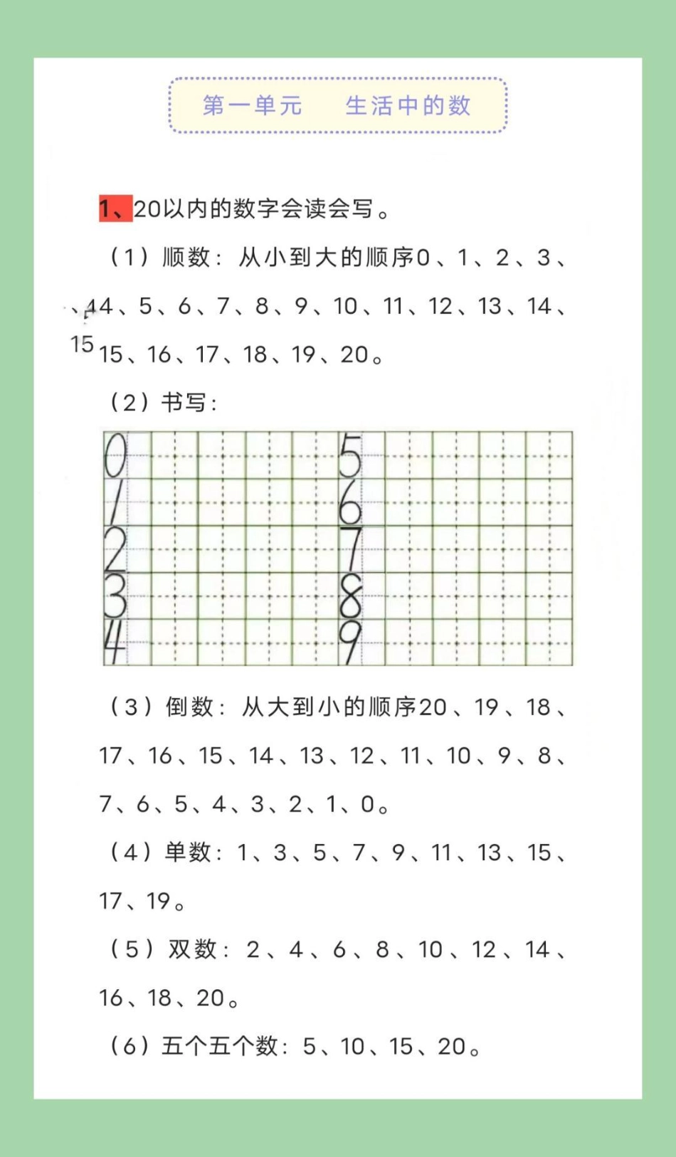 必考考点 期中考试 一年级 数学 家长为孩子保存复习巩固，冲刺期中.pdf_第2页