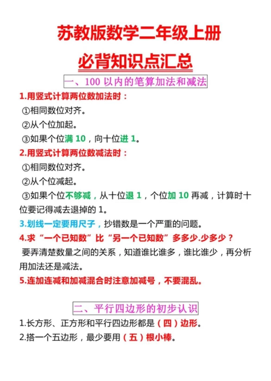 二年级上册苏教版数学知识总结。二年级  教育 知识分享 作文.pdf_第1页