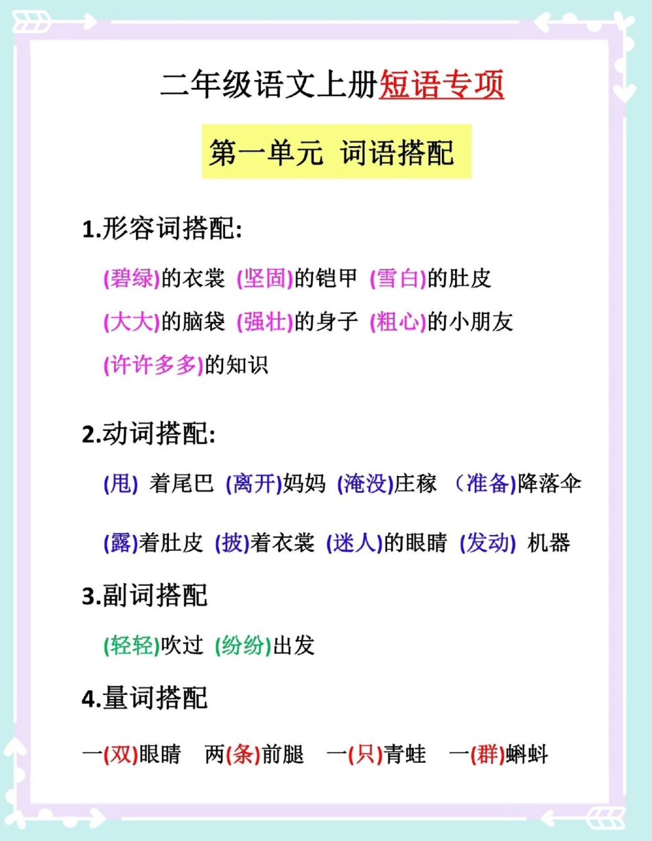 二年级上册语文1-8单元词语搭配。二年级上册语文 语文 知识点总结 二年级 二年级语文.pdf_第2页