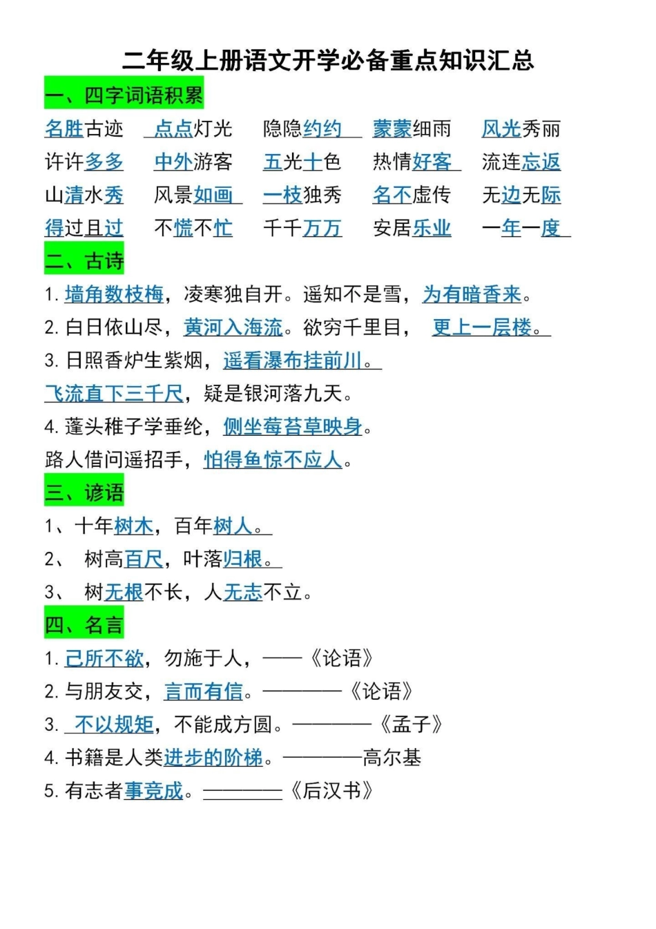 二年级上册语文1-8单元重点知识点‼。二年级上册语文重点知识点，老师给大家整理出来了，家长打印出来给孩子备一份，每天读一读，开学惊艳所有人二年级语文 二年级重点知识点总结.pdf_第2页