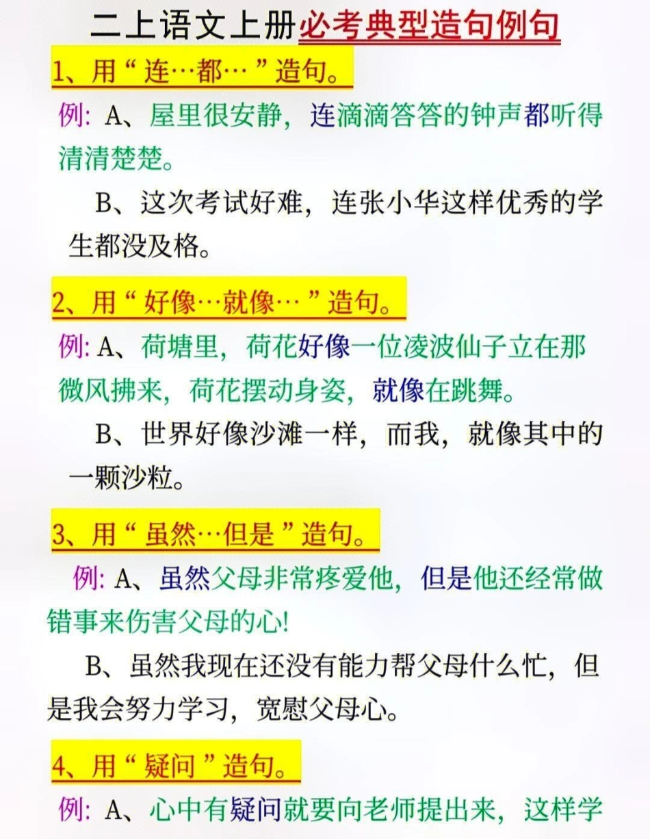 二年级上册语文必考句子训练，必须收藏学习  教育 知识点总结 小学知识点归纳.pdf_第1页