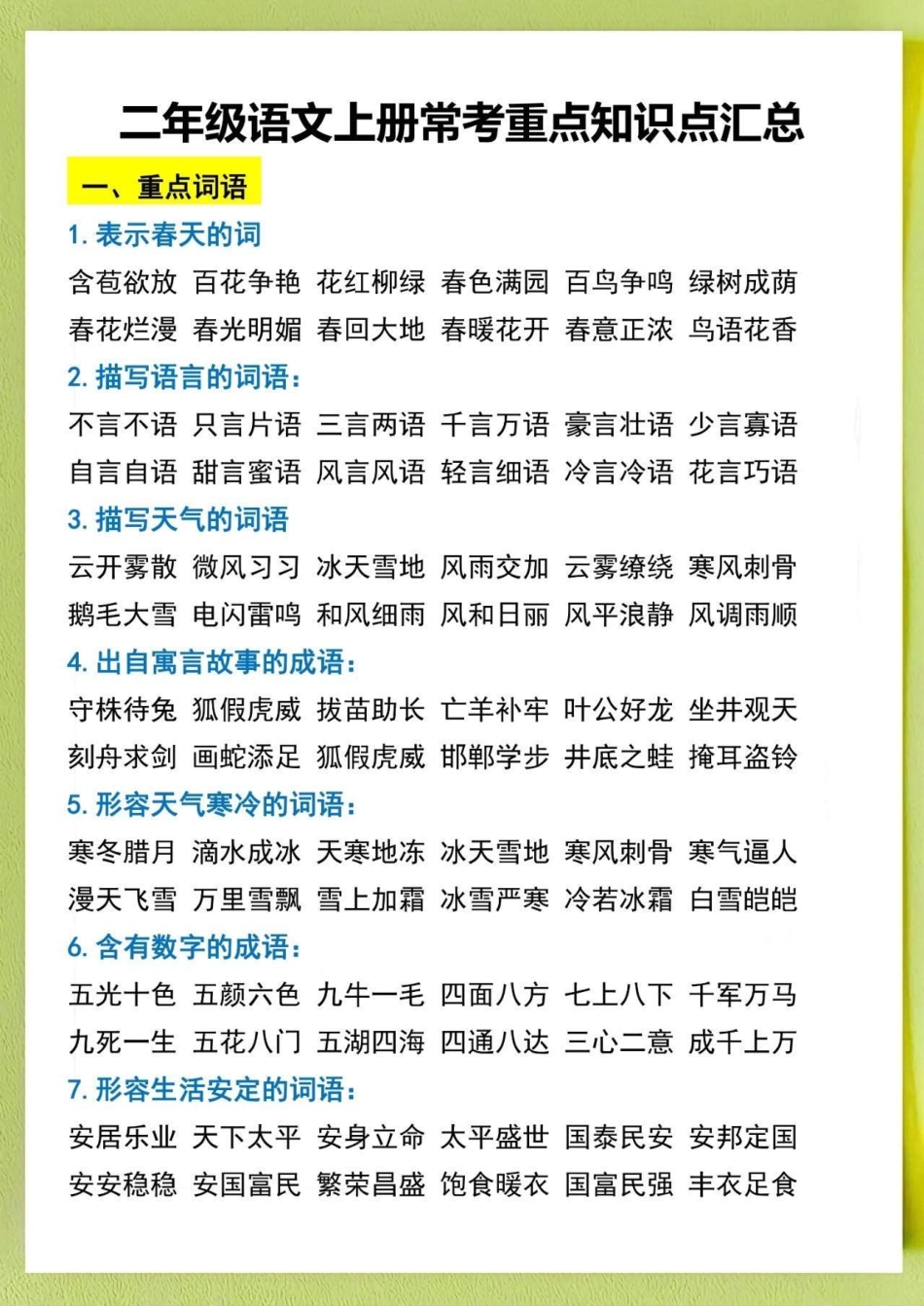 二年级上册语文必须掌握的知识点‼。二年级上册语文 家里有九月份上二年级的孩子家长注意了，把这个打印一份给孩子背一背吧。二年级 二年级语文 二年级小学生.pdf_第1页
