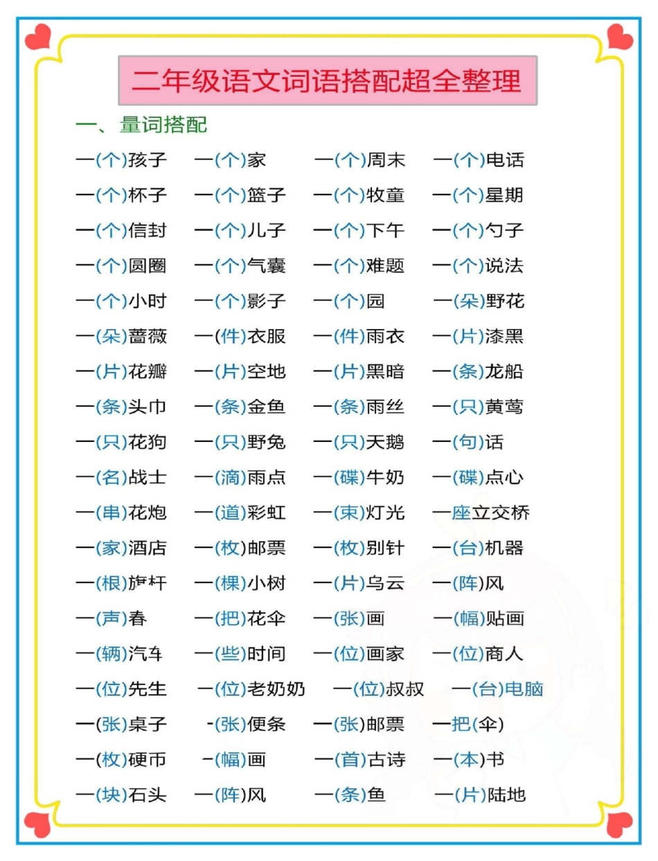 二年级上册语文词语搭配超前整理。二年级语文 一升二 词语搭配 二年级上册语文 词语积累.pdf_第2页