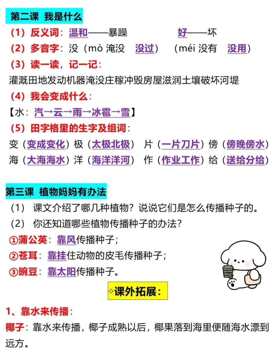 二年级上册语文单元知识点汇总。二年级上册语文课文重点，老师给大家整理出来了。家长给孩子打印一份出来学习。都是考试常考必考知识点，有电子版可打印，.pdf_第3页