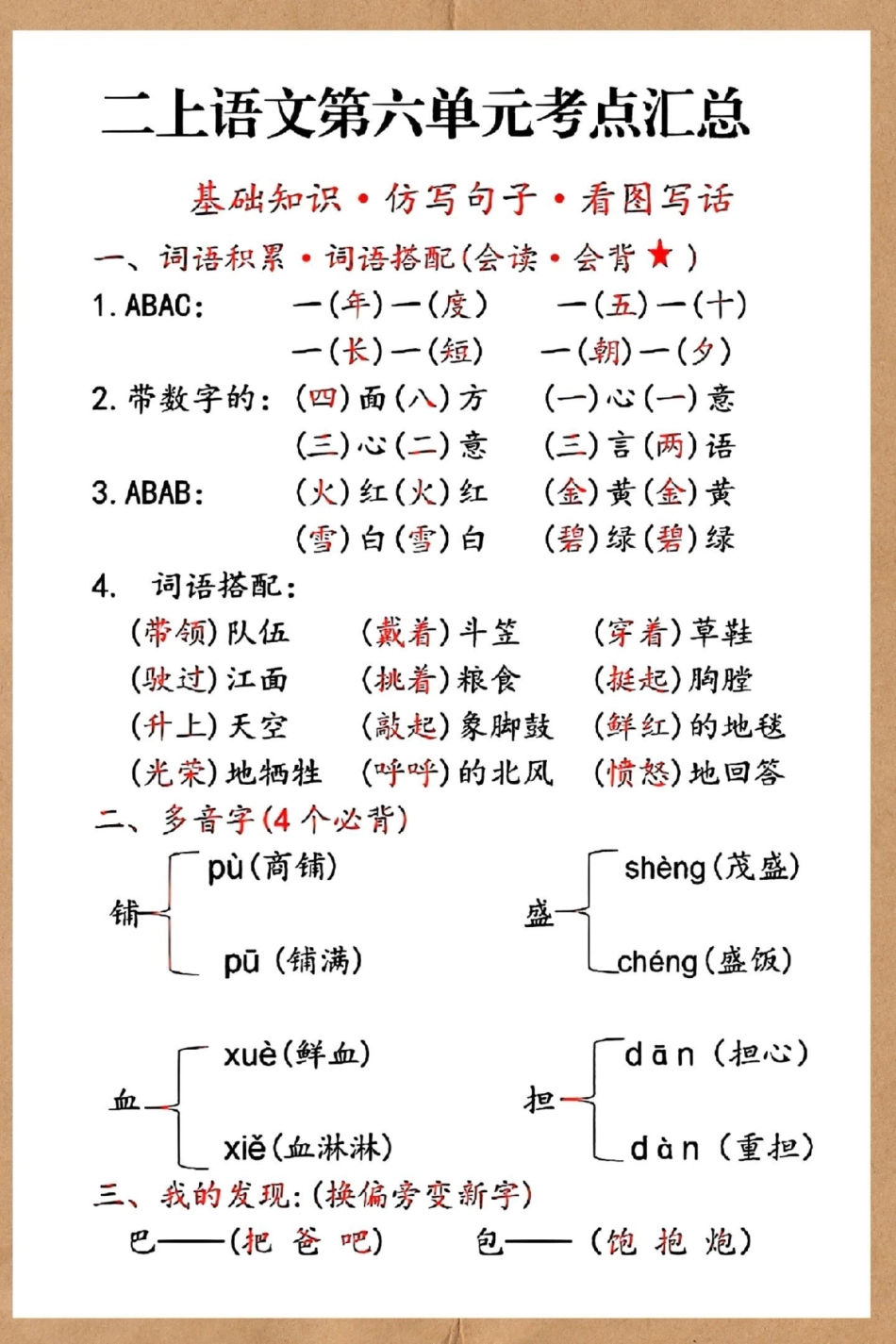 二年级上册语文第六单元考点汇总。二年级上册语文 二年级 知识点总结 必考考点 二年级语文上册知识归纳.pdf_第2页