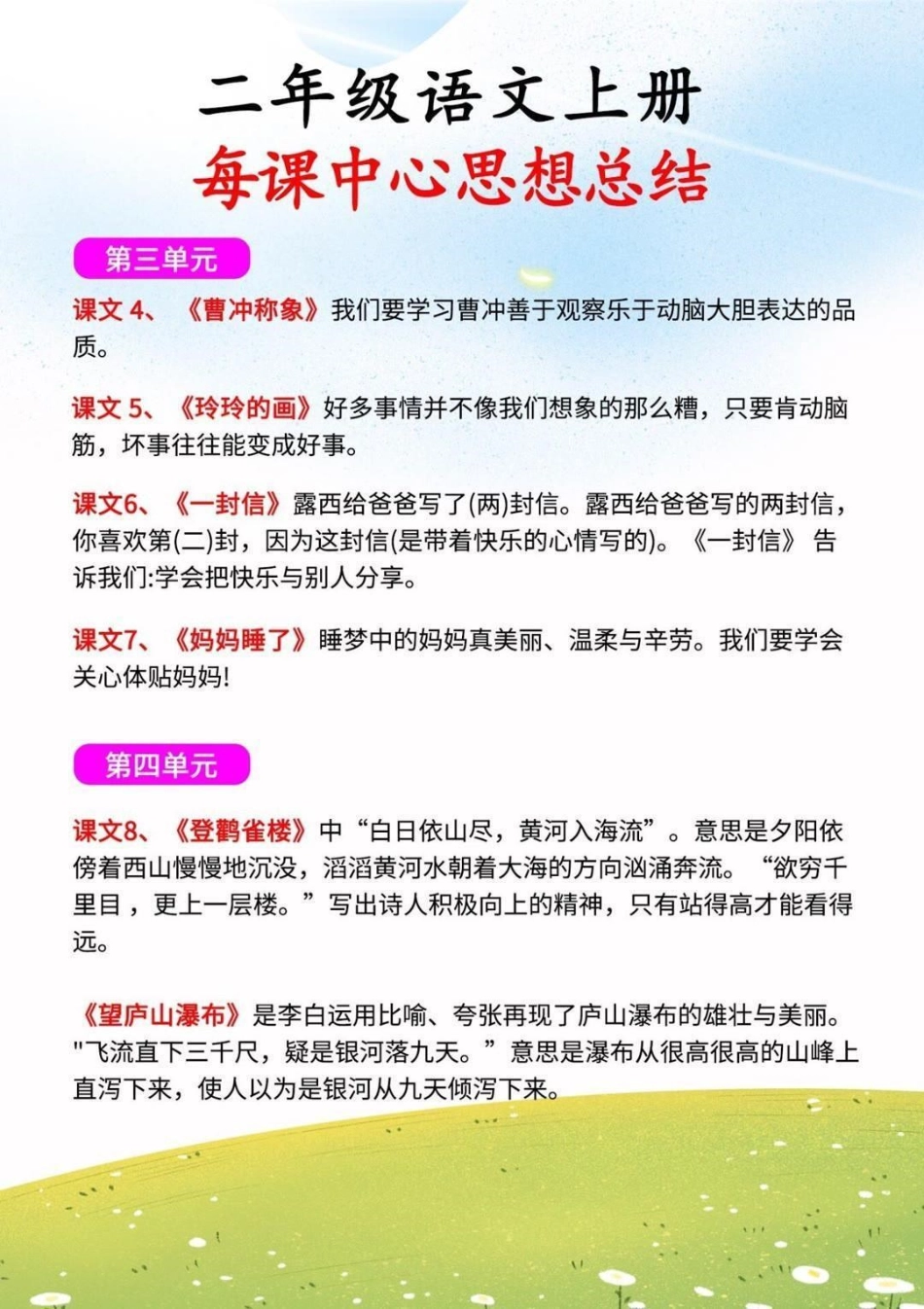 二年级上册语文期末复习每课中心思想总结 教育 知识点总结 学习 期末复习.pdf_第2页