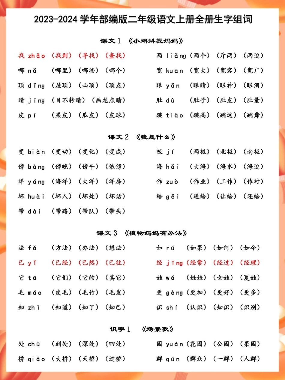 二年级上册最新版生字组词。语文 同步生字 二年级 生字组词 二年级上册语文.pdf_第2页