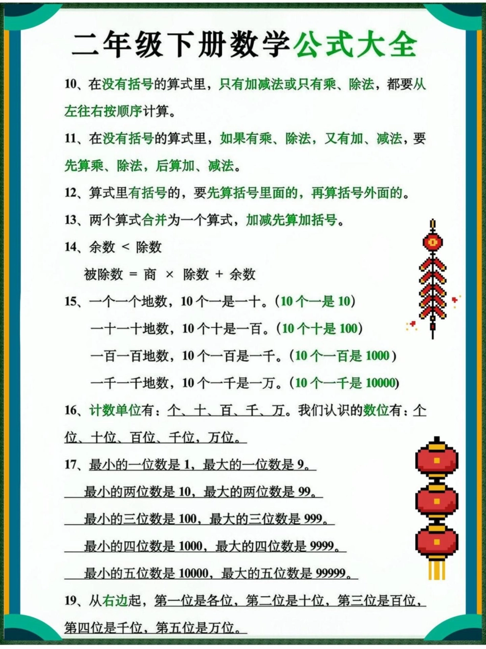 二年级数学公式大全。二年级数学必备公式汇总数学  知识分享 二年级数学 二年级数学下册.pdf_第2页