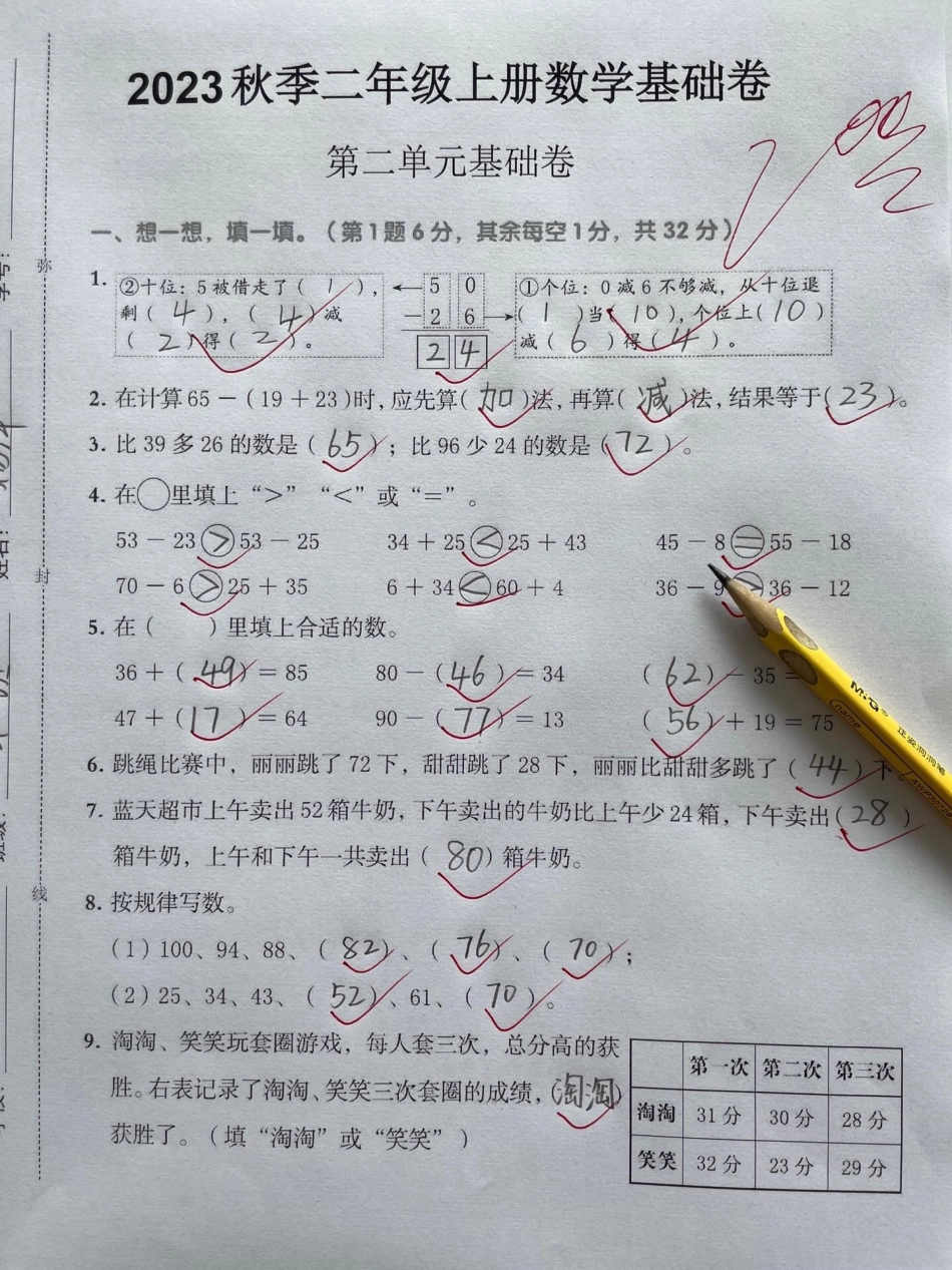 二年级数学上册班主任推荐第二单元测试卷。单元测试卷 二年级上册数学 人教版 单元检测试卷 第二单元检测.pdf_第1页