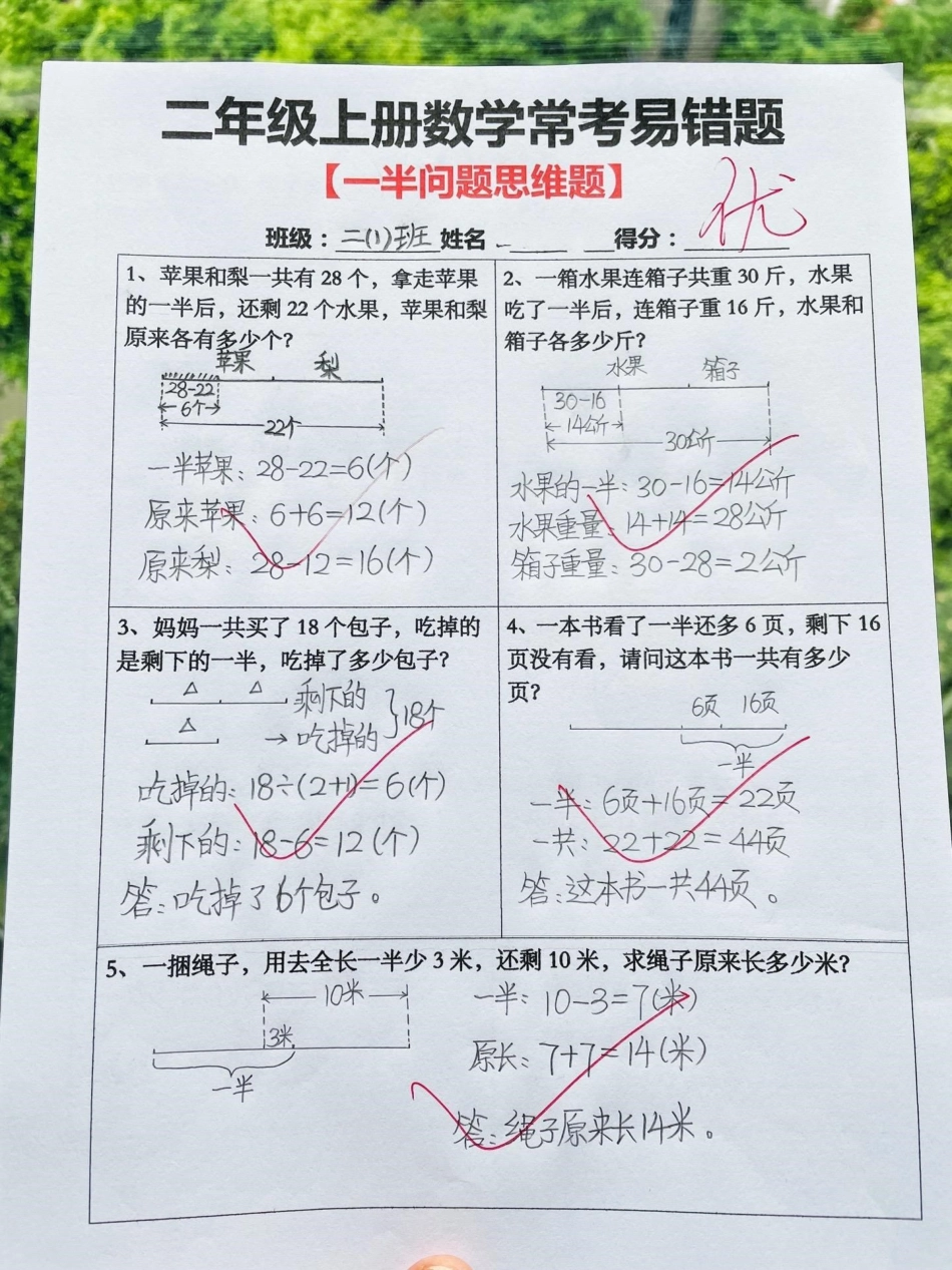 二年级数学上册常考易错题总结‼。二年级上册数学常考易错题总结。一半问题思维训练题‼二年级数学  二年级上册 二年级数学易错题 二年级数学上册 图文种草机.pdf_第1页