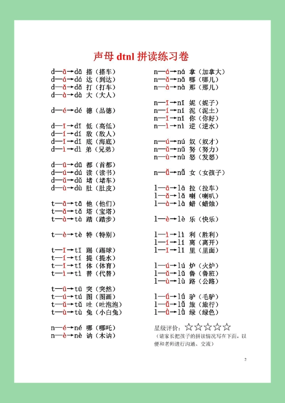 暑假预习 一年级语文 拼音 家长为孩子保存每天拼读开学收获大.pdf_第3页