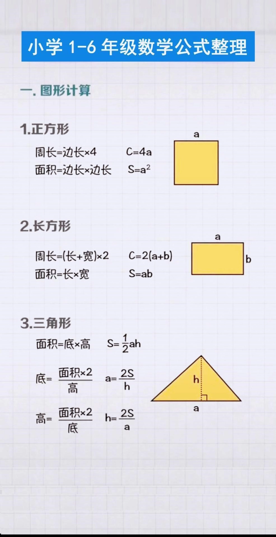 小学1-6年级数学公式给孩子们整理好啦✅为了期末考试冲鸭！一定记得点赞收藏✅小学数学 必考考点 公式 学浪计划.pdf_第1页