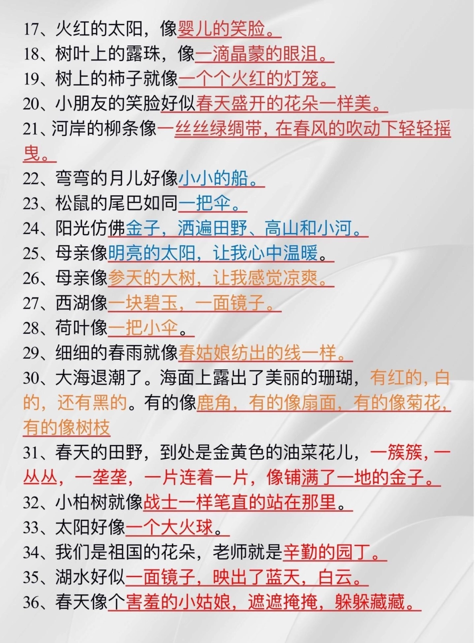 一二年级常用到的比喻句和拟人句。干货分享 干货 二年级 小学语文 育儿.pdf_第3页