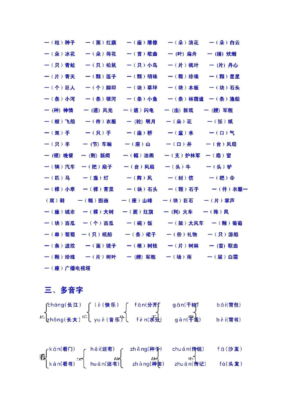 一年级 语文 单元知识点 必考点多音字近反义词量词 叠词.pdf_第2页