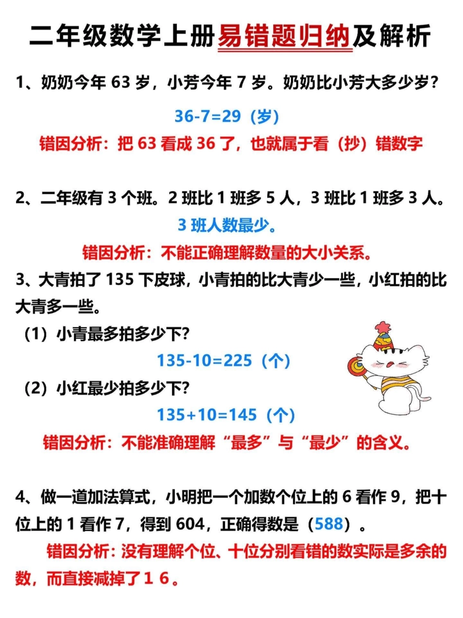 二年级数学上册易错题归纳及解析。二年级上册数学易错题，老师给大家整理出来了。家长给孩子打印一份出来学习。都是考试常考必考知识点，有电子版可打印，家长快给孩子打印出来学习吧！二年级数学 二年级 学霸秘籍.pdf_第2页