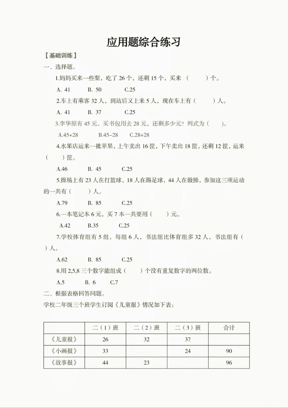 二年级数学上册应用题综合练习题。二年级数学上册应用题综合练习题二年级数学二年级数学上册学习资料分享  应用题.pdf_第2页