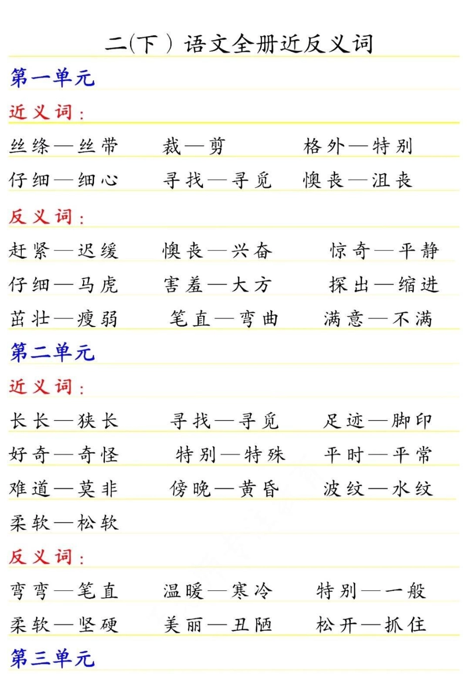 二年级下册语文全册近反义词小学语文 学习 教育 二年级.pdf_第1页