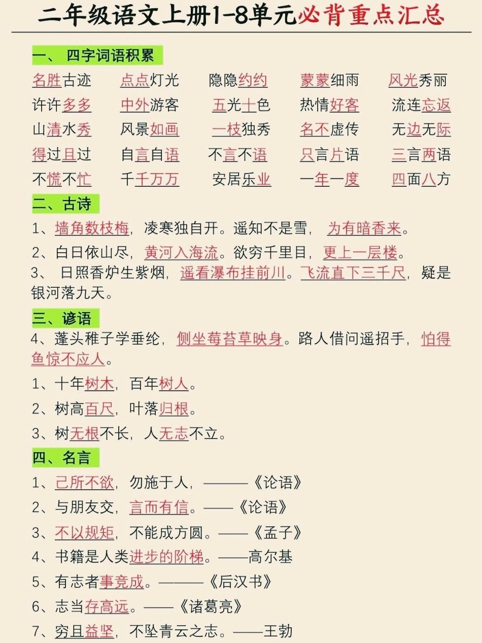 二年级语文1-8单元知识重点小学语文 知识点总结 期末复习.pdf_第1页