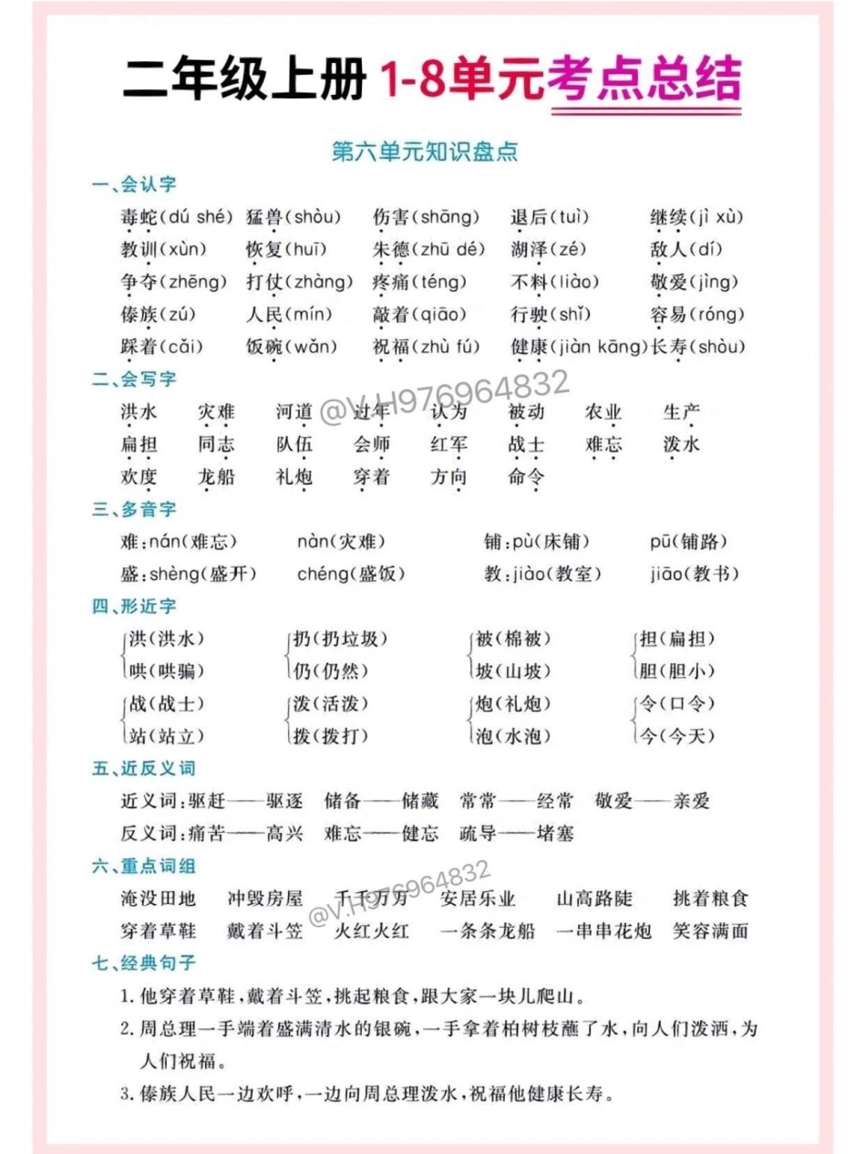 二年级语文上册 1-8单元考点总结。二年级语文上册 1-8单元考点总结，期末复习必备，快打印出来给孩子读一读，考试稳拿98分➕二年级 必考考点  二年级上册语文.pdf_第3页