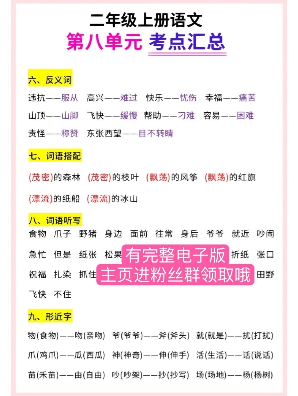 二年级语文上册 第八单元考点汇总。1-8单元都有  二年级上册语文 二年级 必考考点 知识点总结 二年级.pdf_第3页