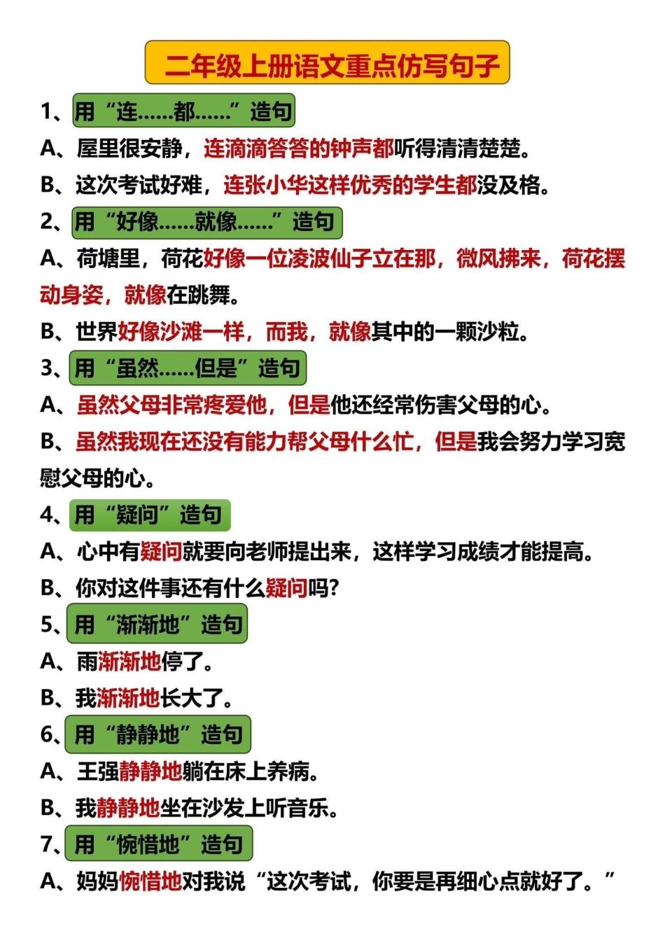 二年级语文上册1-8单元重点句子仿写总结。二年级上册语文重点仿写句子总结来啦，让孩子学着仿写句子‼二年级上册语文 仿写句子 二年级 二年级语文 图文种草机.pdf_第1页