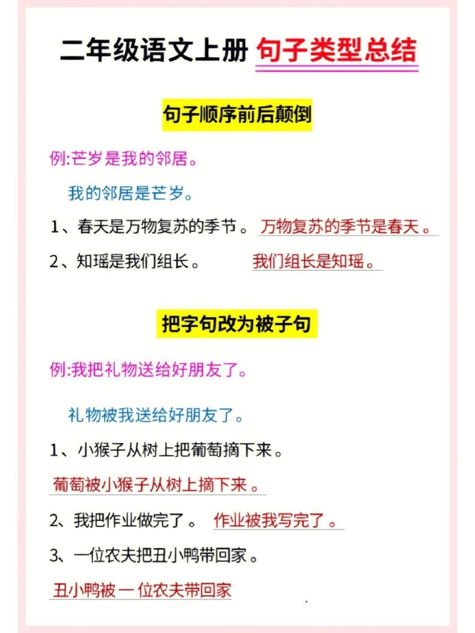 二年级语文上册句子类型总结知识点总结 小学知识点归纳 学习 二年级仿写句子.pdf_第2页